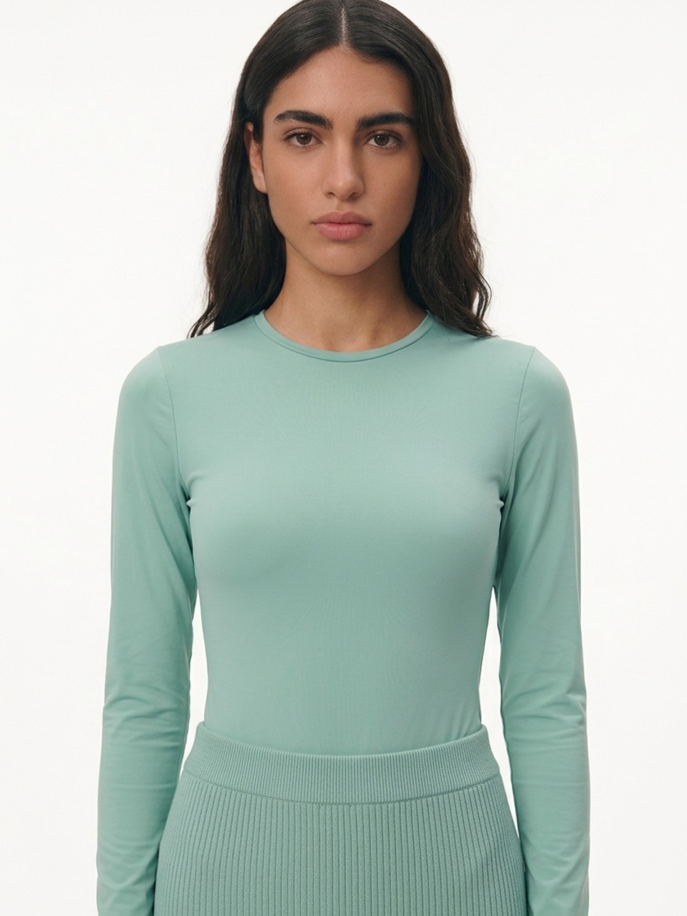 AUDEN | NEW Long-Sleeve Crewneck Bodysuit Top in Mint Green Women’s Size Large